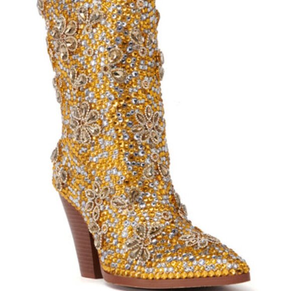AZALEA WANG " GOLDEN GLITZ " EMBELLISHED WESTERN BOOTIE BRAND NEW !!!!!!!!!!!!!! - Picture 5 of 9